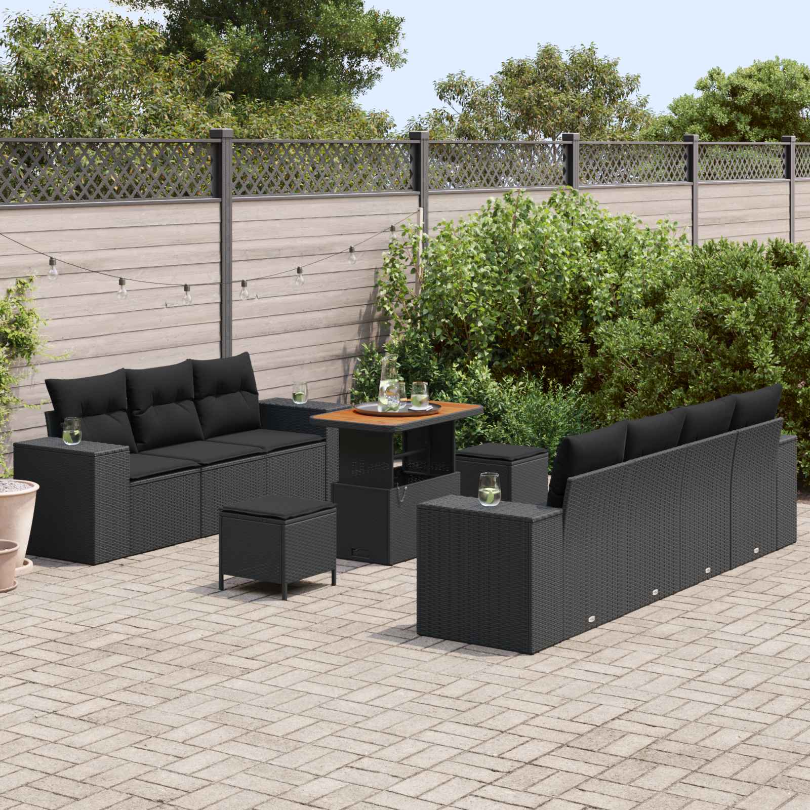 Sodo Sofų Rinkinys su pagalve 10 pcs Juoda 90 x 55 x 71 cm