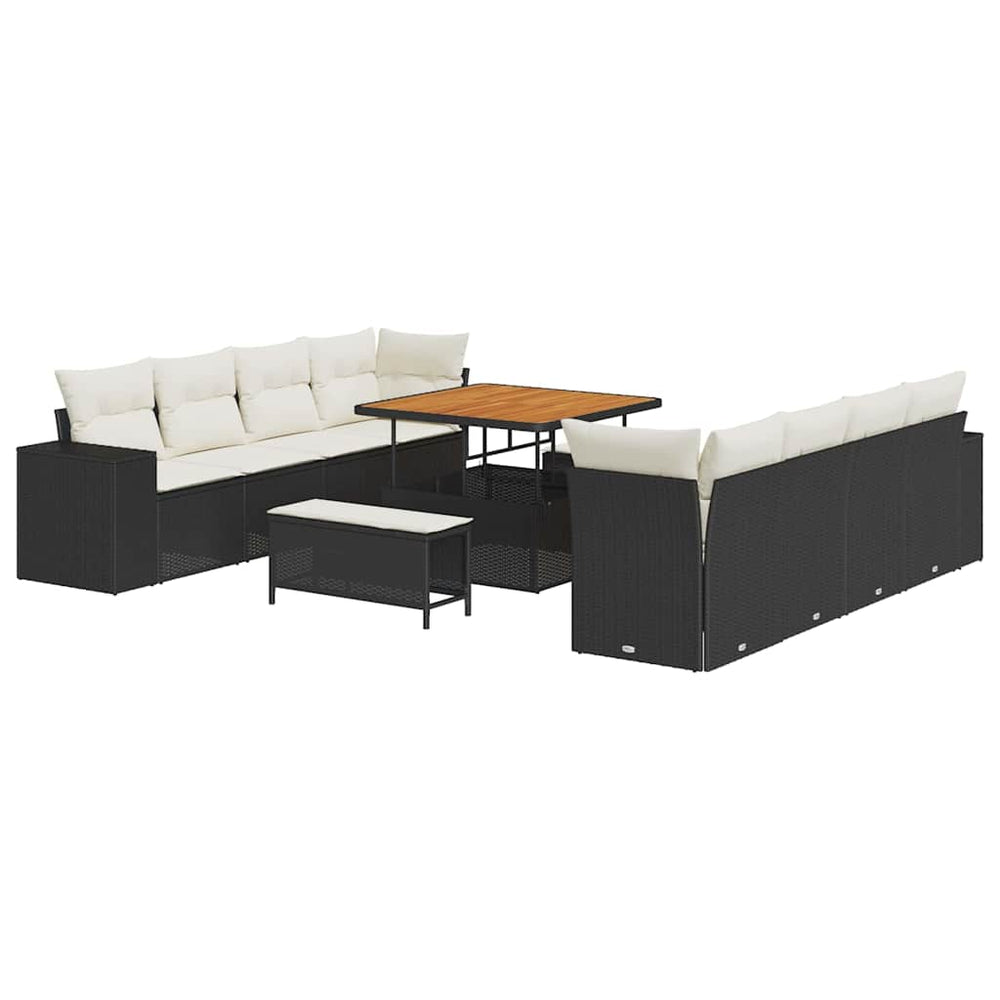 11 dalių sodo sofa komplektas su pagalvėmis juodas poli rattan akacija