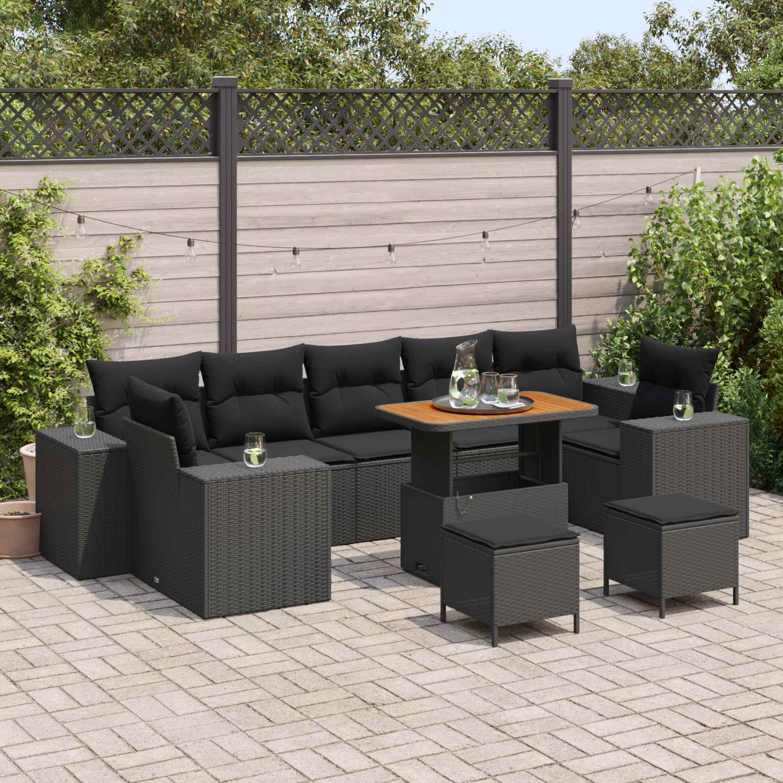 Sodo Sofų Rinkinys su pagalve 10 pcs Juoda 90 x 55 x 71 cm