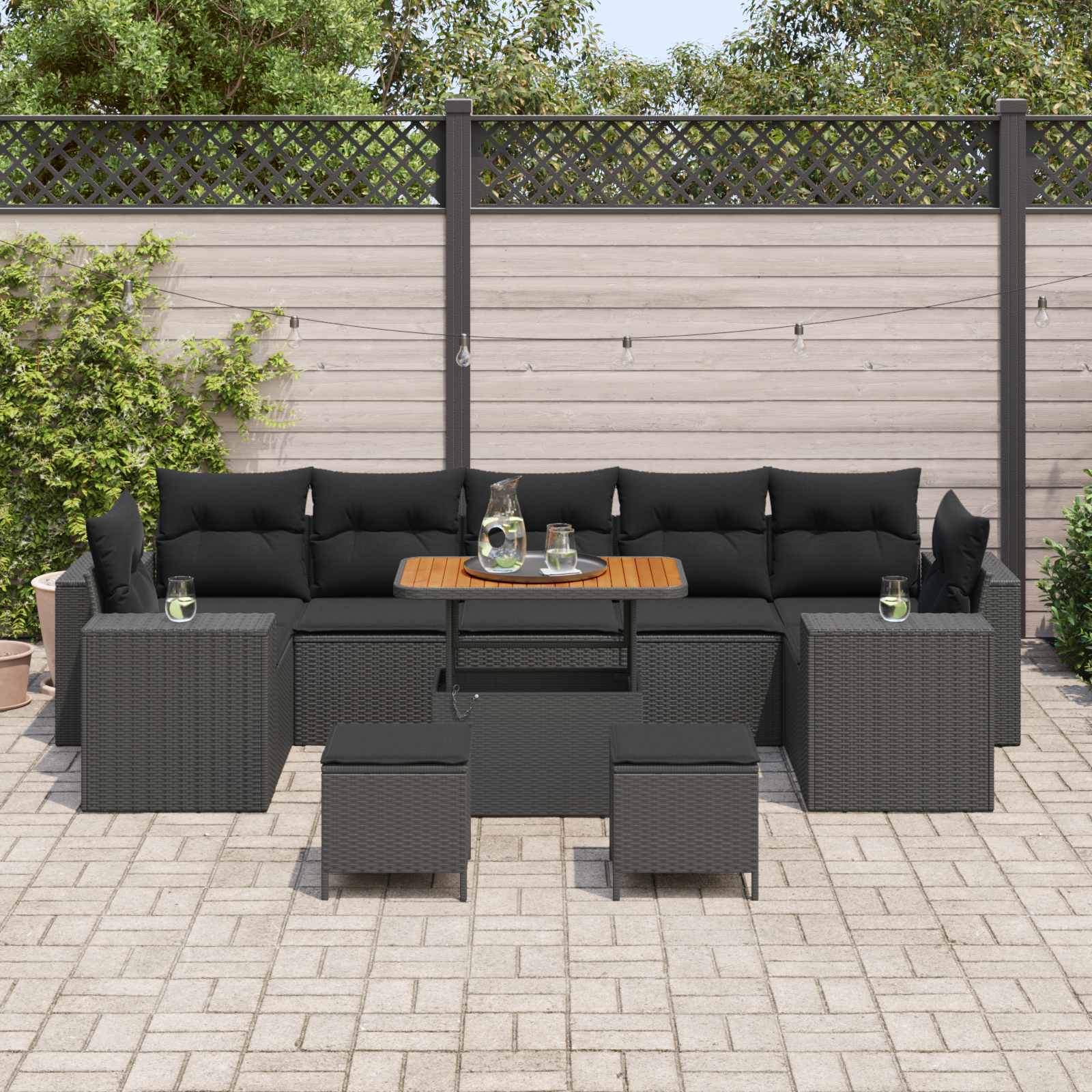 Sodo Sofų Rinkinys su pagalve 10 pcs Juoda 90 x 55 x 71 cm