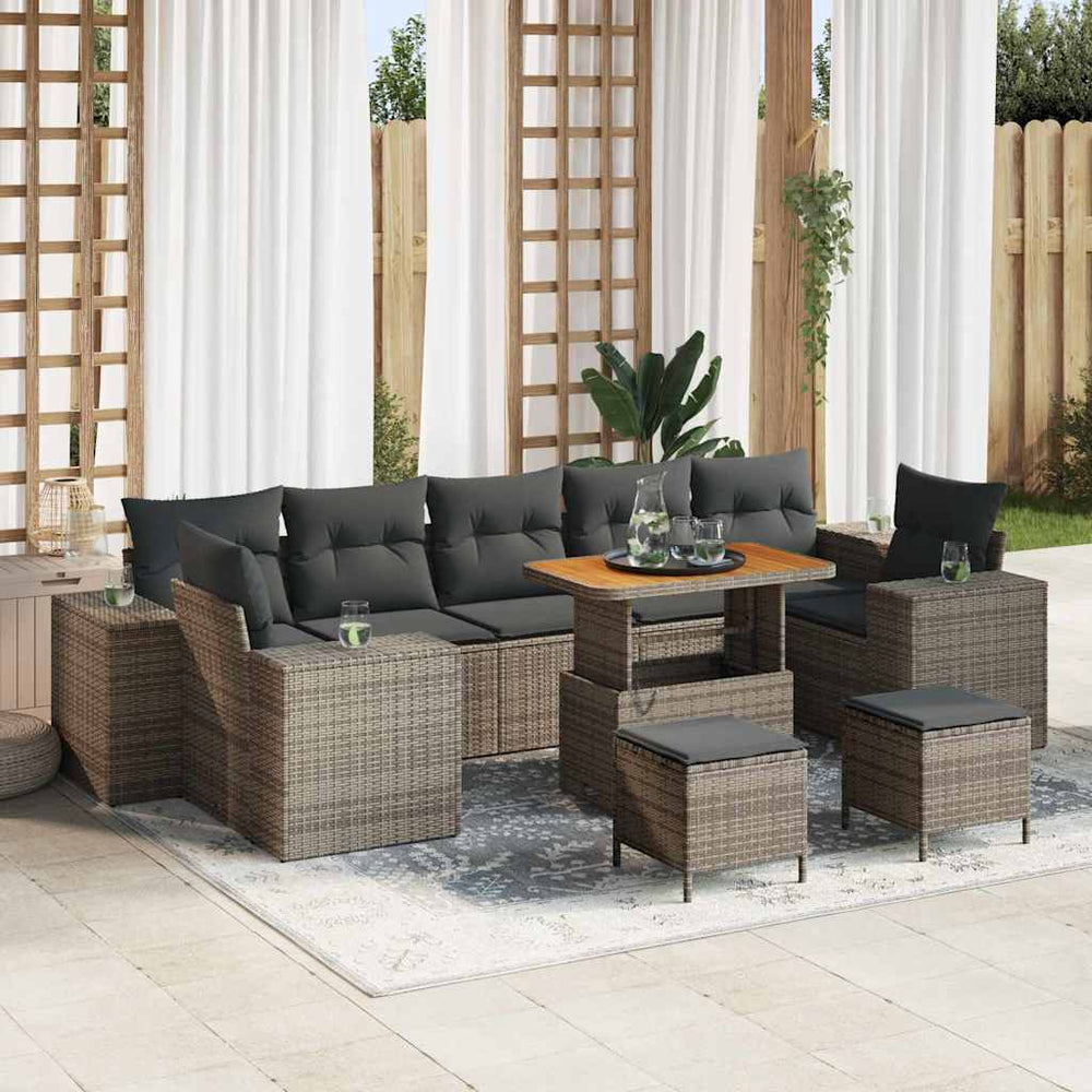10 dalių sodo sofa komplektas su pagalvėlėmis pilka poli ratano akaciją