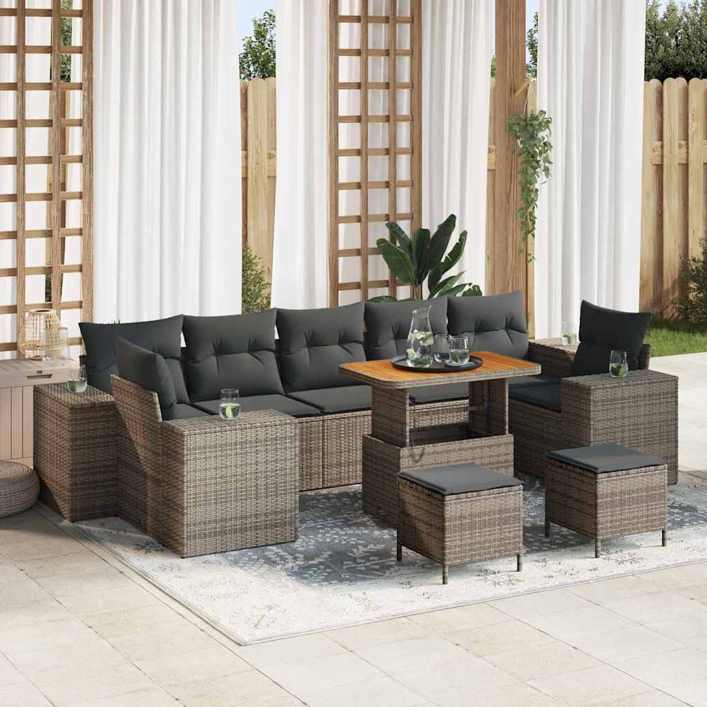 10 dalių sodo sofa komplektas su pagalvėlėmis pilka poli ratano akaciją