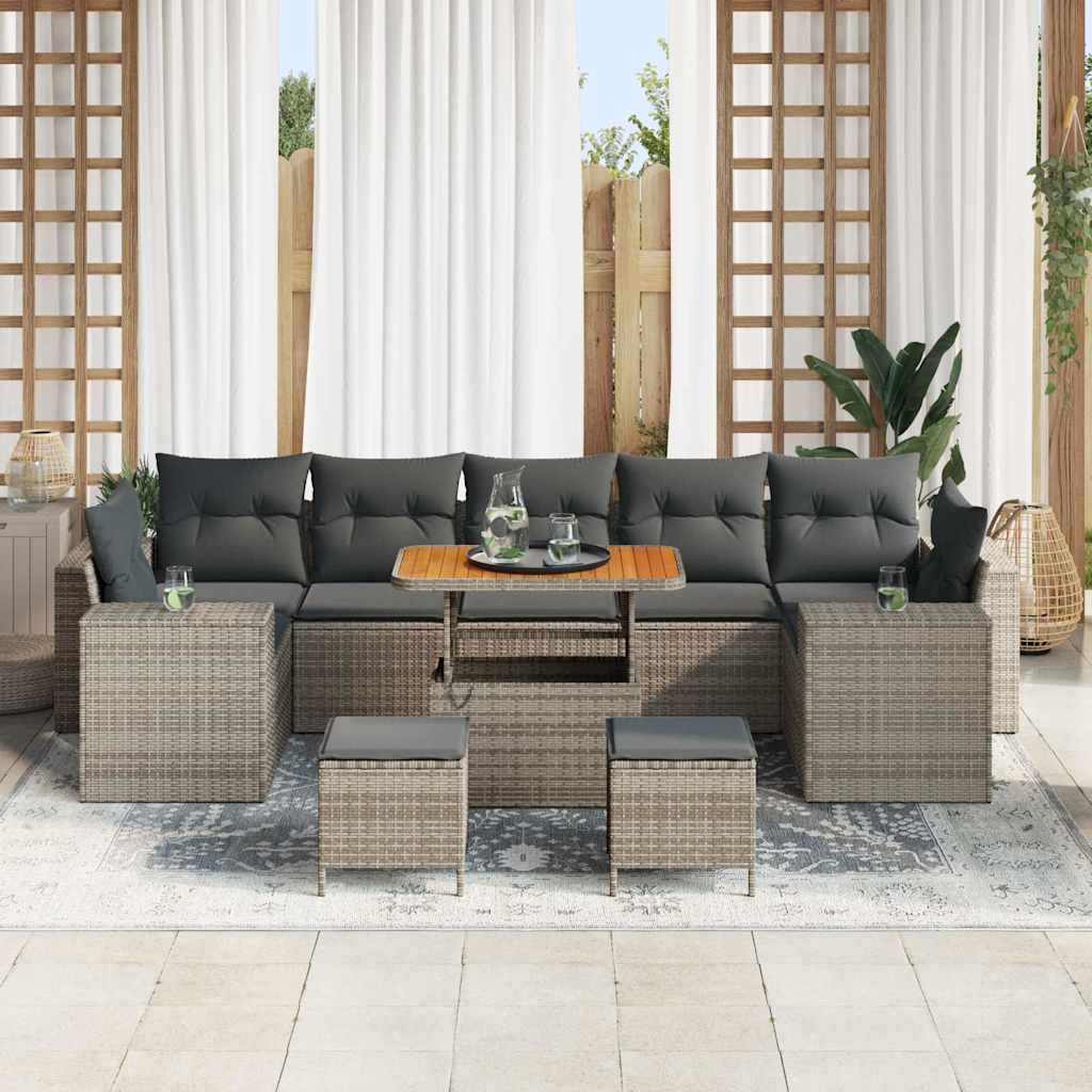 10 dalių sodo sofa komplektas su pagalvėlėmis pilka poli ratano akaciją