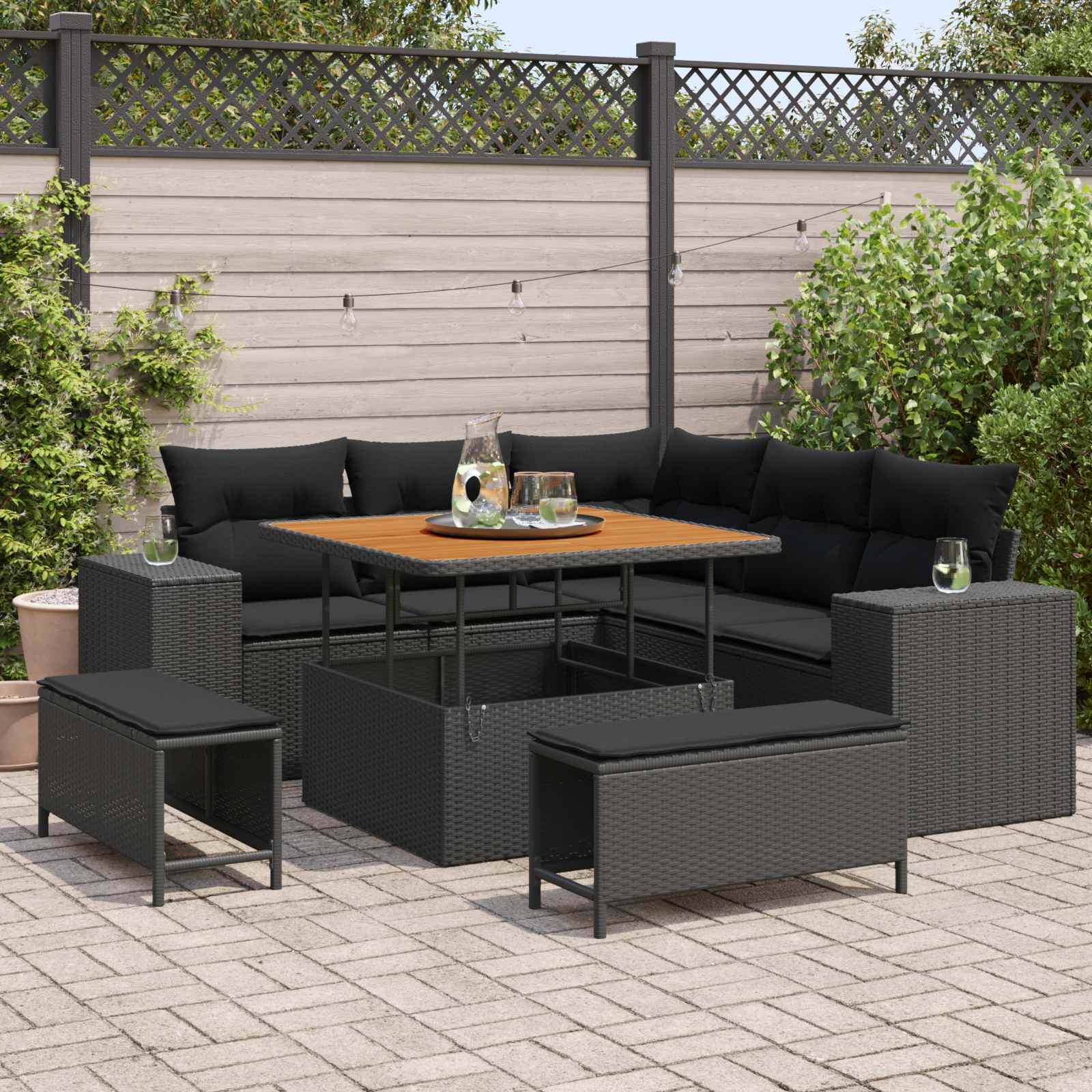 Outdoor Sofa Set with Storage Cushion 8 pcs Black