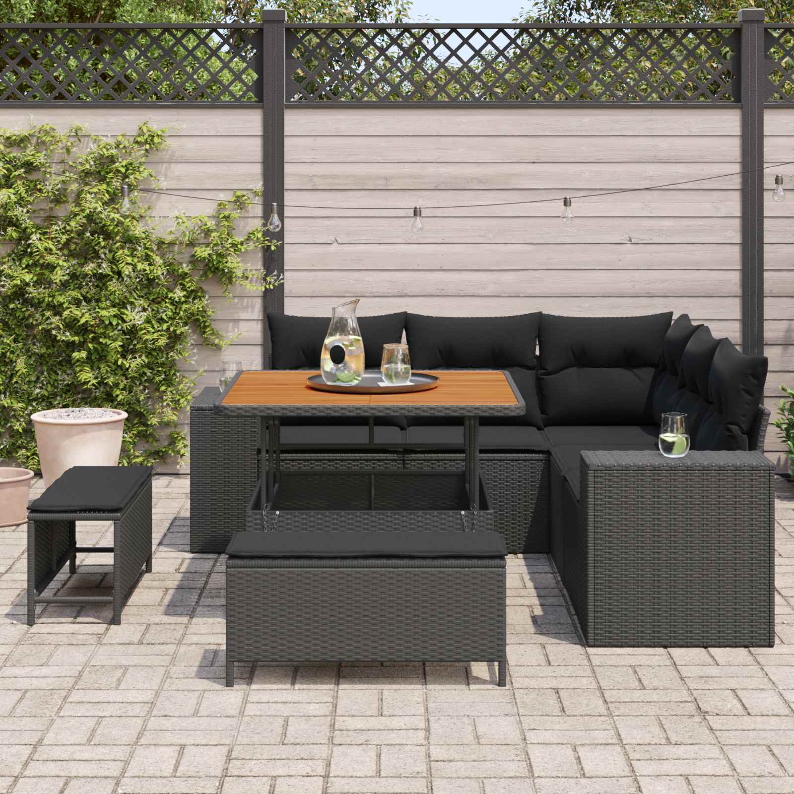 Outdoor Sofa Set with Storage Cushion 8 pcs Black