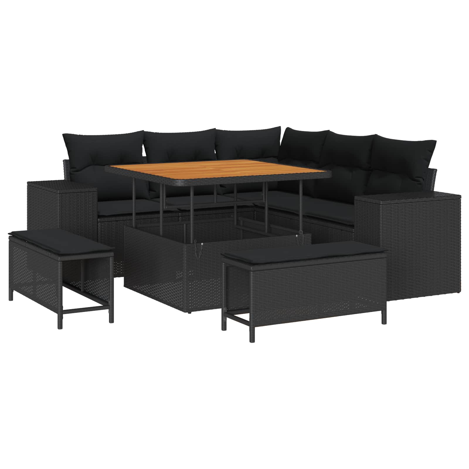 Outdoor Sofa Set with Storage Cushion 8 pcs Black