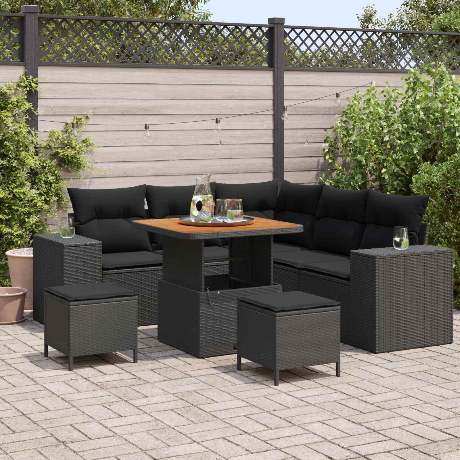 Outdoor Sofa Set with Storage Cushion 8 pcs Black