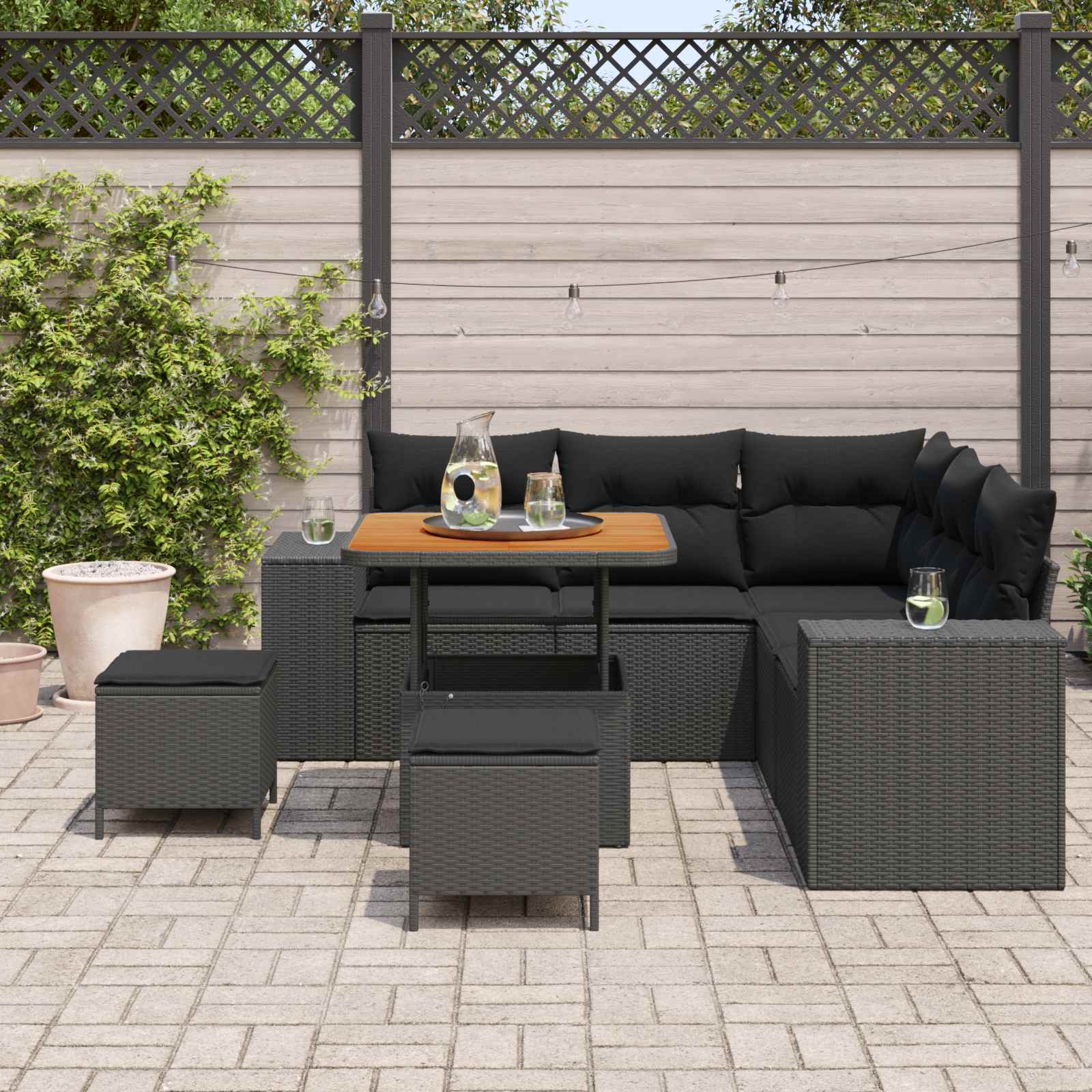 Outdoor Sofa Set with Storage Cushion 8 pcs Black