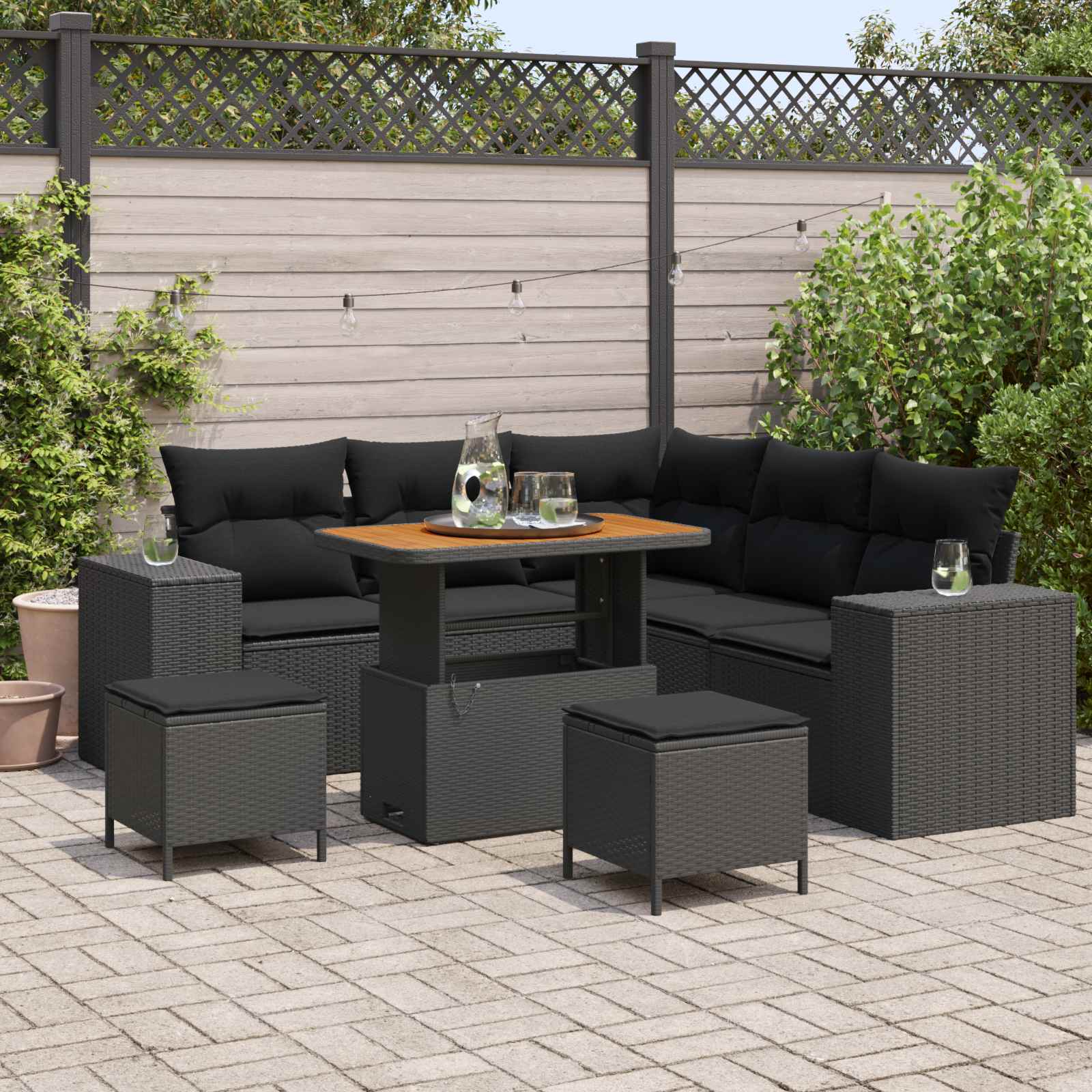 Outdoor Sofa Set with Storage Cushion 8 pcs Black