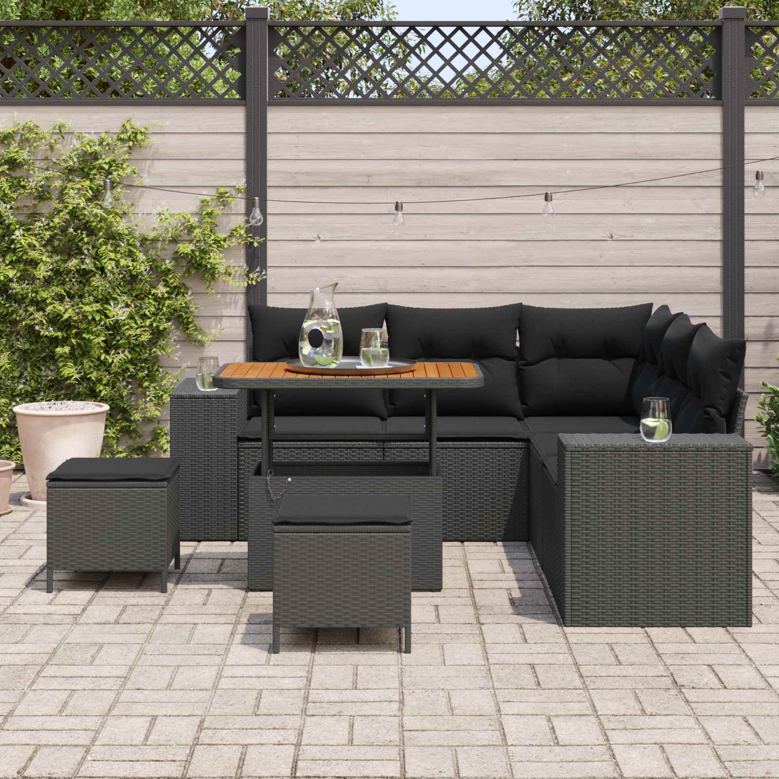 Outdoor Sofa Set with Storage Cushion 8 pcs Black