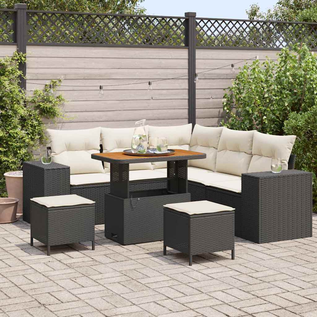 8-Piece Garden Sofa Set Black and Cream 90 x 55 x 71 cm