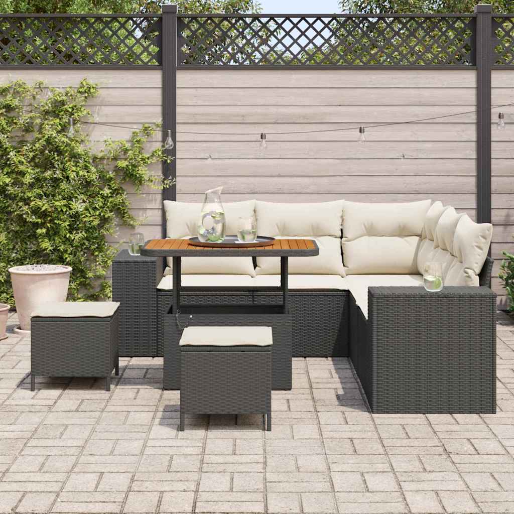 8-Piece Garden Sofa Set Black and Cream 90 x 55 x 71 cm