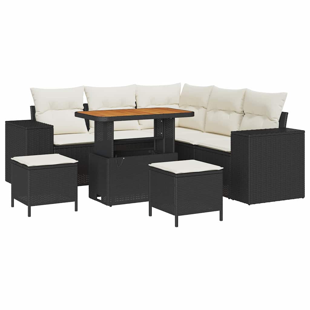 8-Piece Garden Sofa Set Black and Cream 90 x 55 x 71 cm