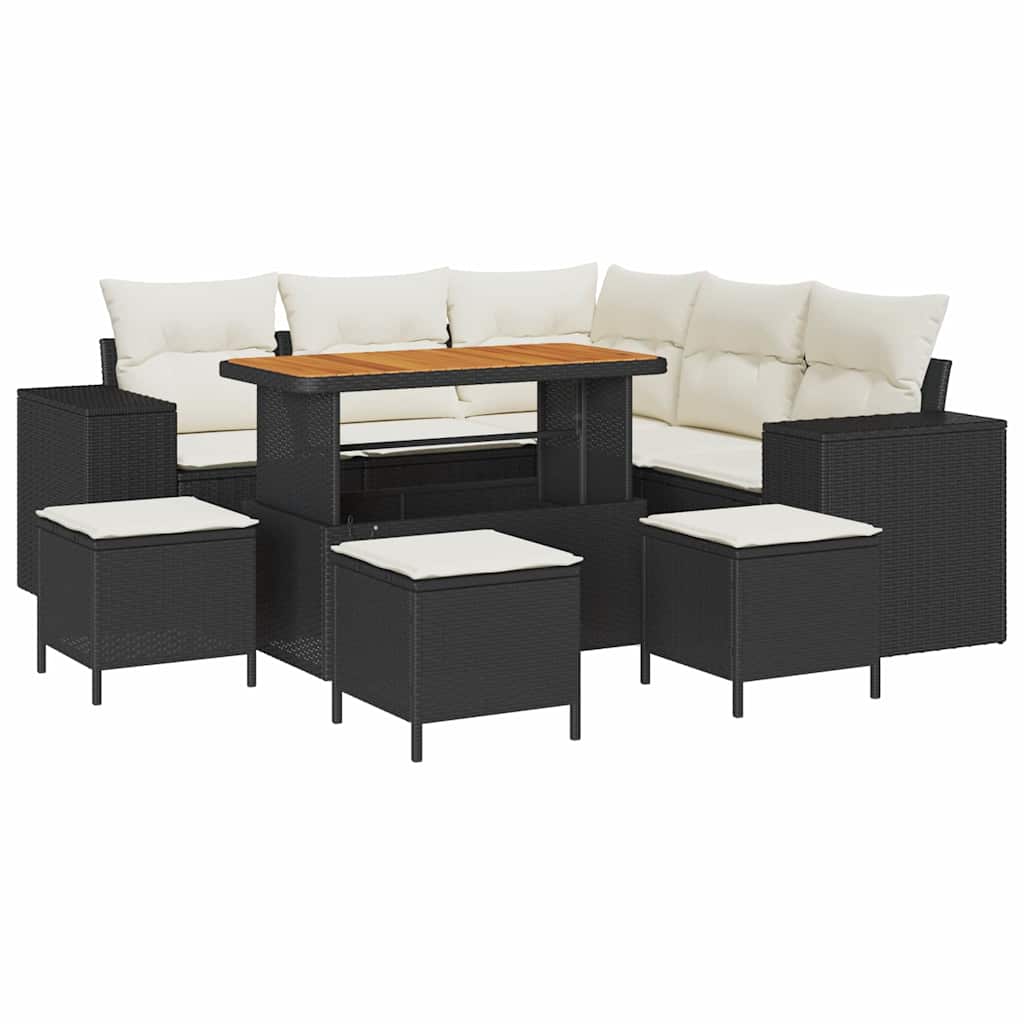 Sodo Sofų Rinkinys 9 pcs Juoda ir kreminė 110 x 55 x 71 cm