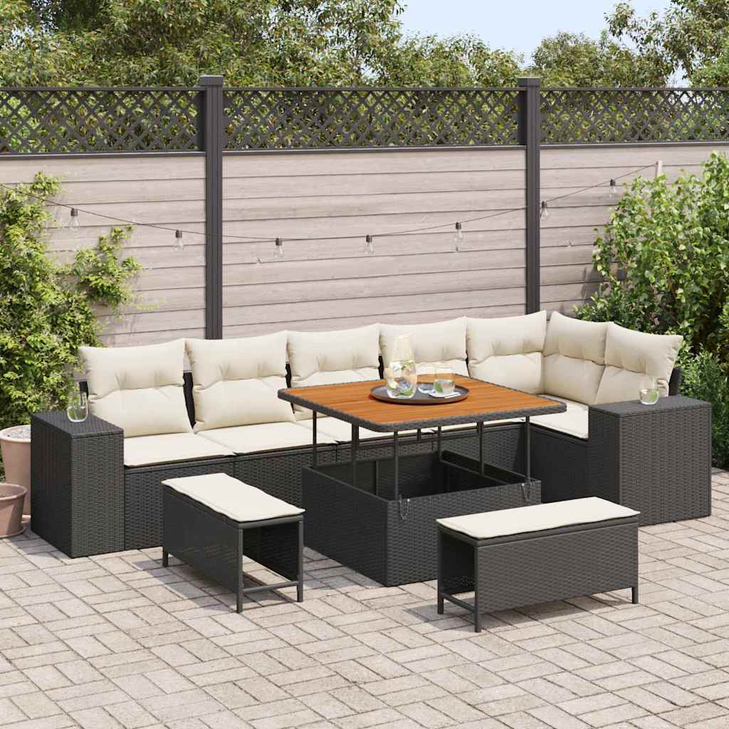 Sodo Sofų Rinkinys 9 pcs Juoda ir kreminė 100 x 100 x 71 cm