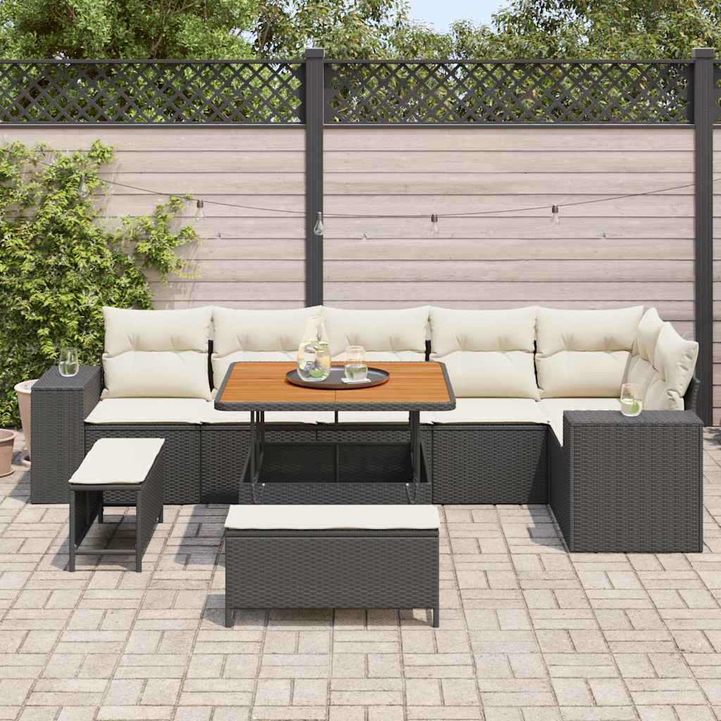 Sodo Sofų Rinkinys 9 pcs Juoda ir kreminė 100 x 100 x 71 cm