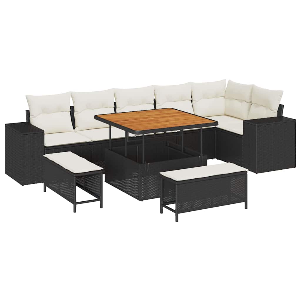 Sodo Sofų Rinkinys 9 pcs Juoda ir kreminė 100 x 100 x 71 cm