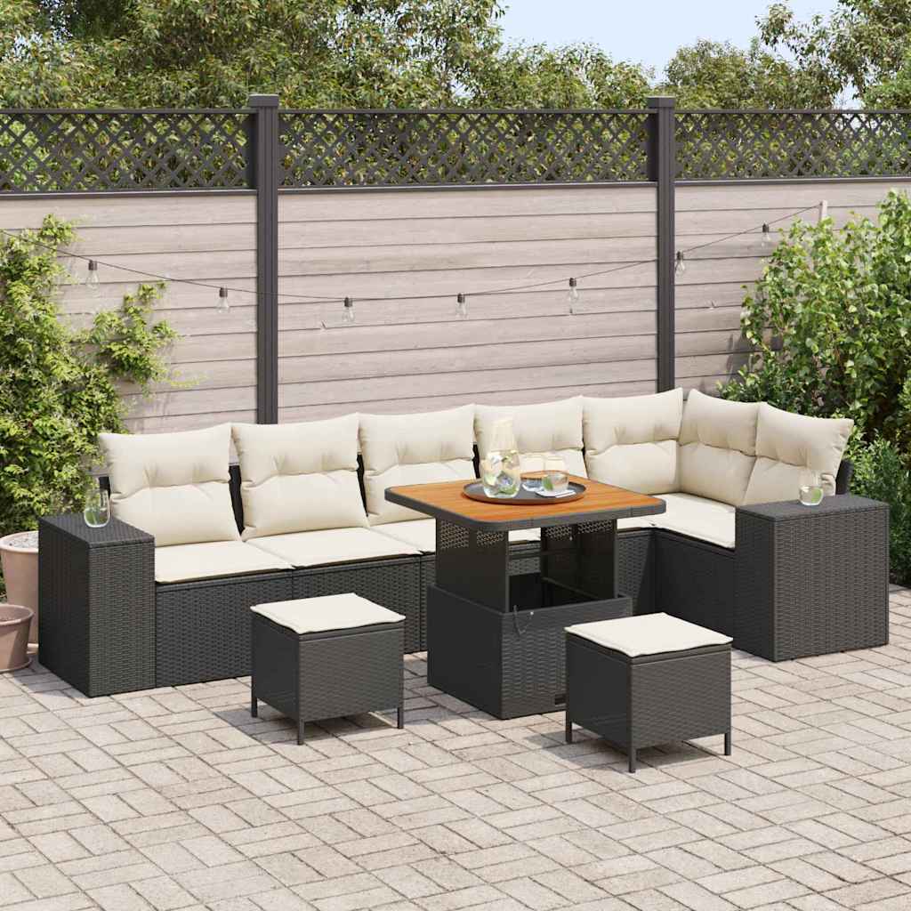 Garden Sofa Set 9 pcs Black and Cream 80 x 80 x 71 cm