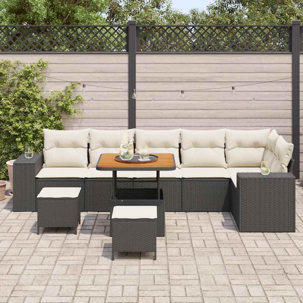 Garden Sofa Set 9 pcs Black and Cream 80 x 80 x 71 cm