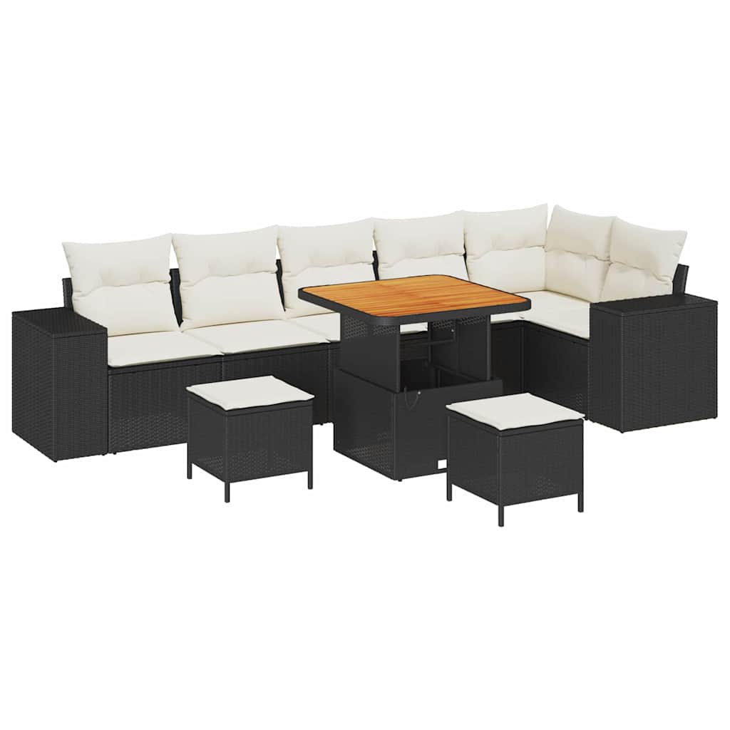 Garden Sofa Set 9 pcs Black and Cream 80 x 80 x 71 cm