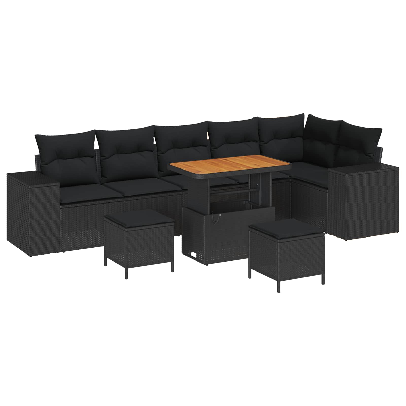 Sodo Sofų Rinkinys su pagalve 9 pcs Juoda poliratanas