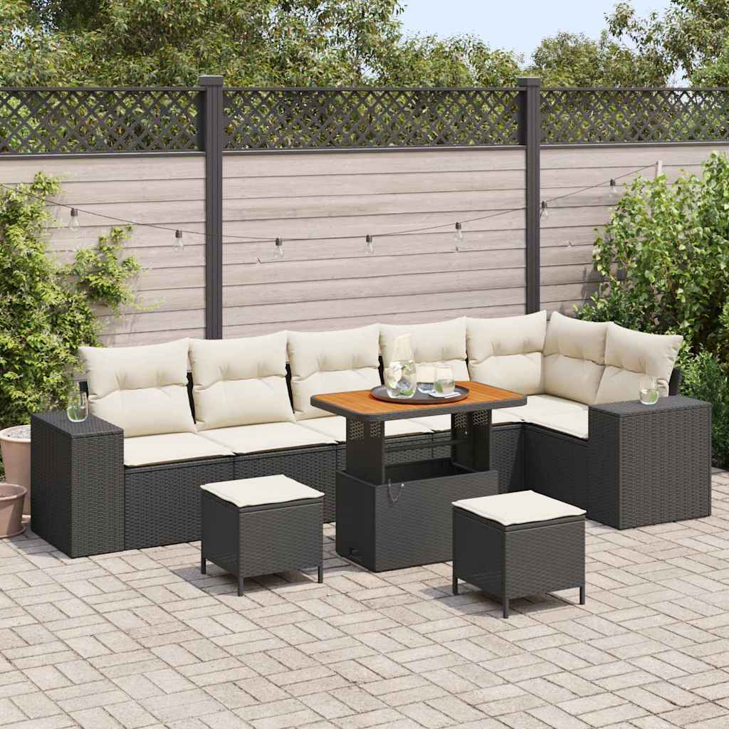 Garden Sofa Set 9 pcs Black and Cream 90 x 55 x 71 cm