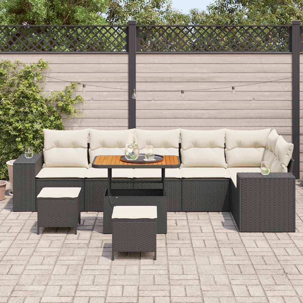 Garden Sofa Set 9 pcs Black and Cream 90 x 55 x 71 cm