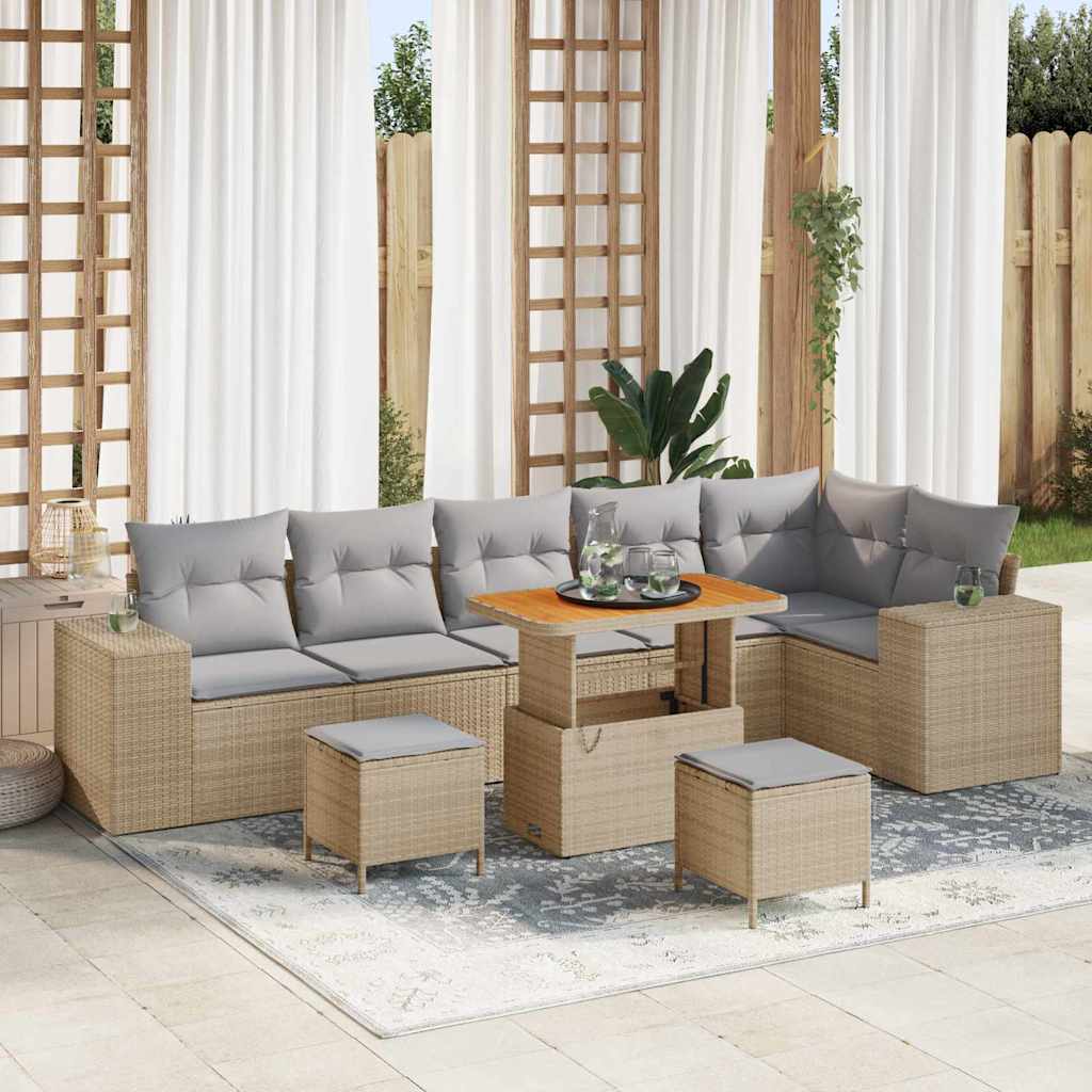 Garden Sofa Set with Cushions 9 pcs Beige and Light Grey