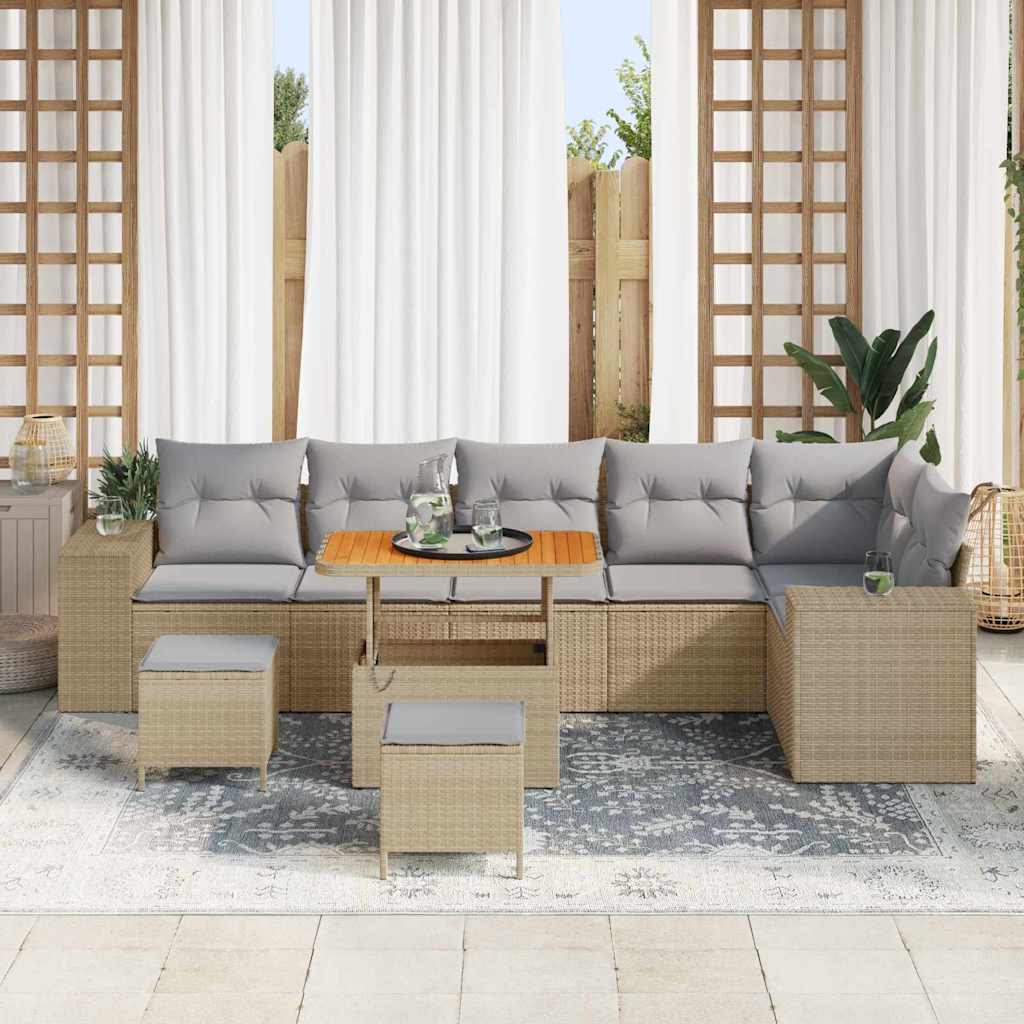 Garden Sofa Set with Cushions 9 pcs Beige and Light Grey