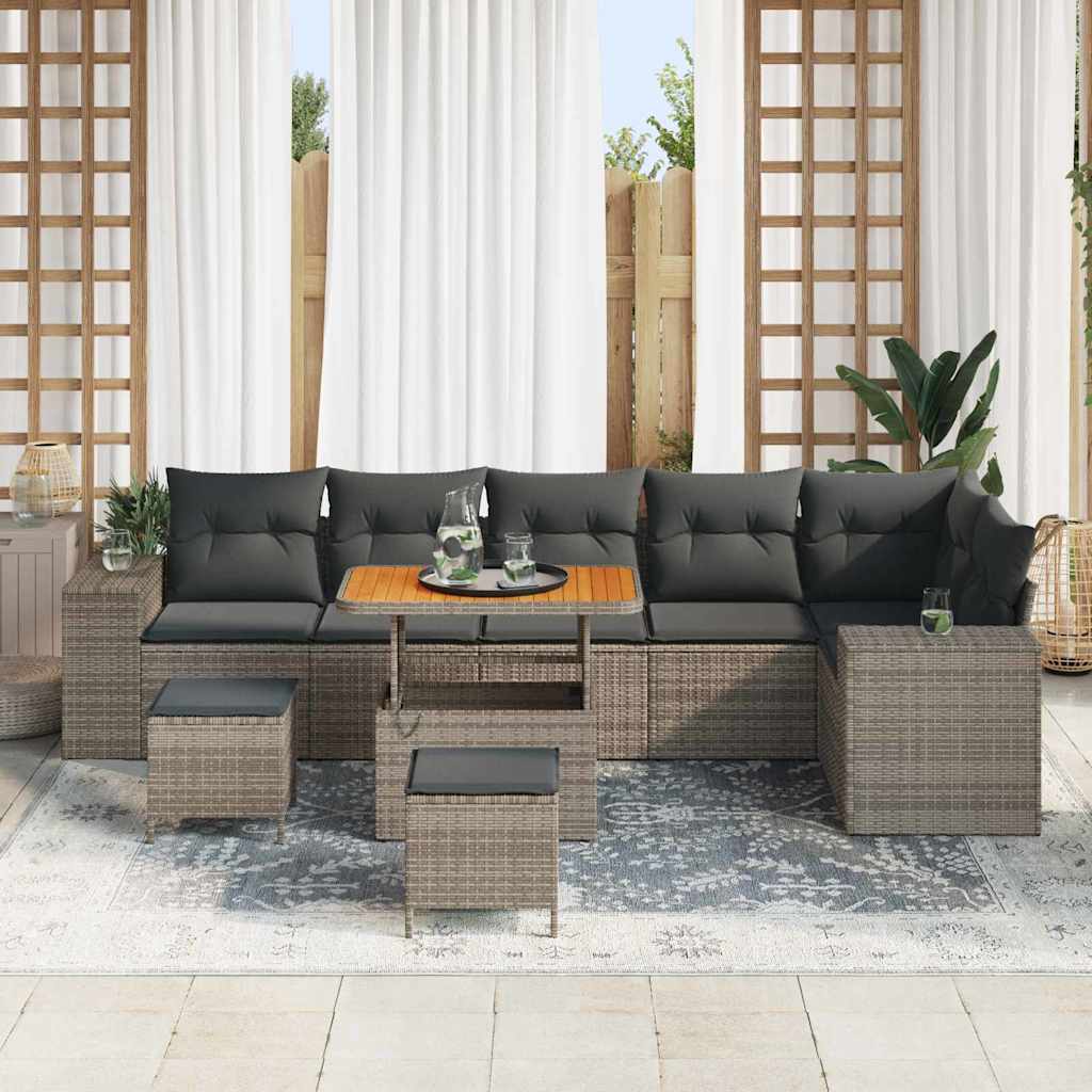 Outdoor Sofa Set with Storage Cushion 9 pcs Grey