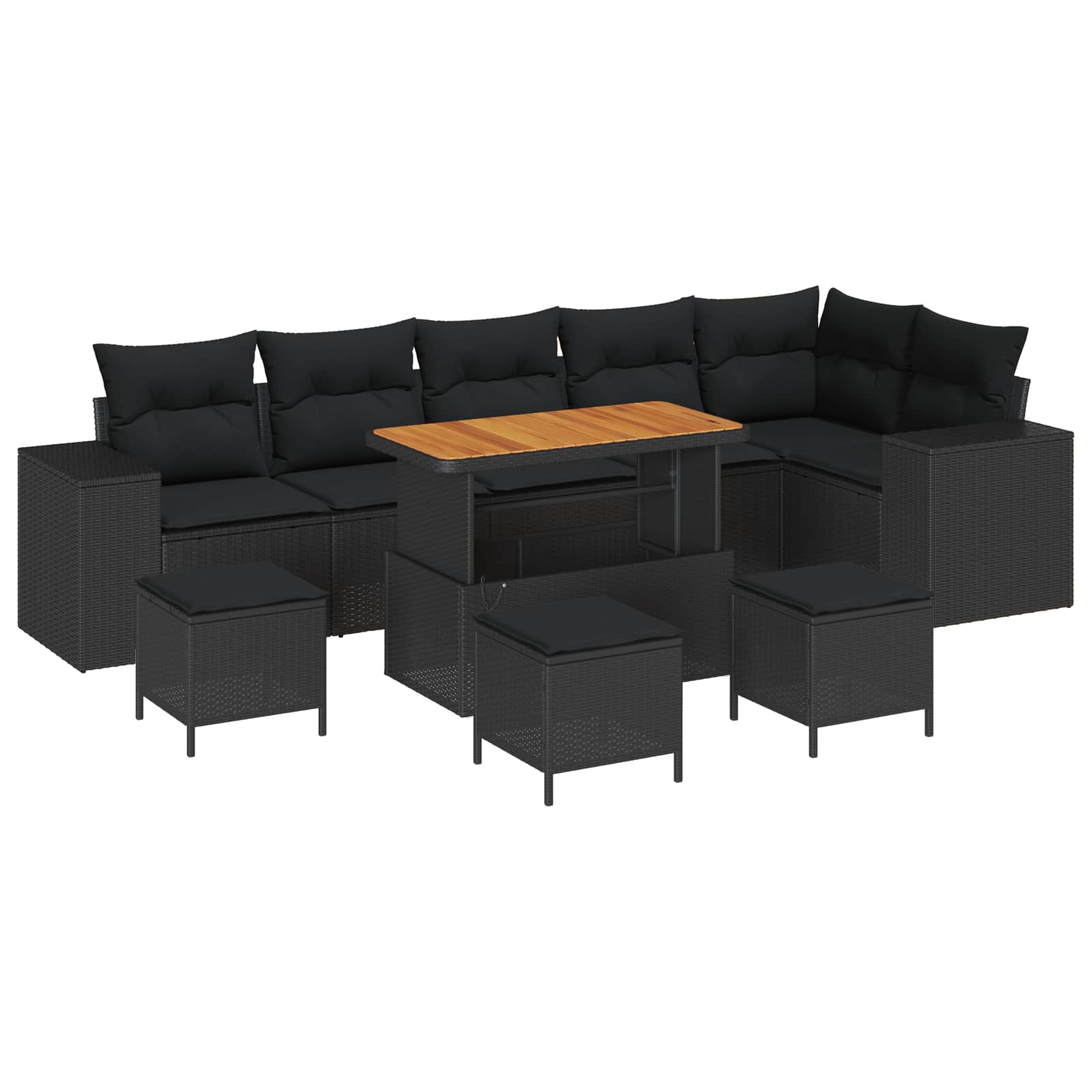Garden Sofa Set with Cushion 10 pcs Black Poly Rattan
