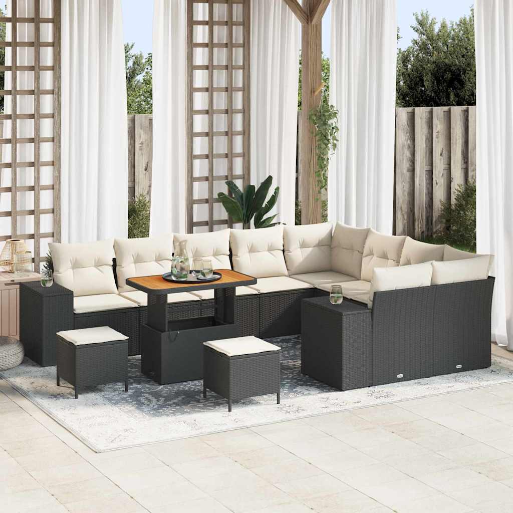 Garden Sofa Set 12 pcs Black and Cream 90 x 55 x 71 cm