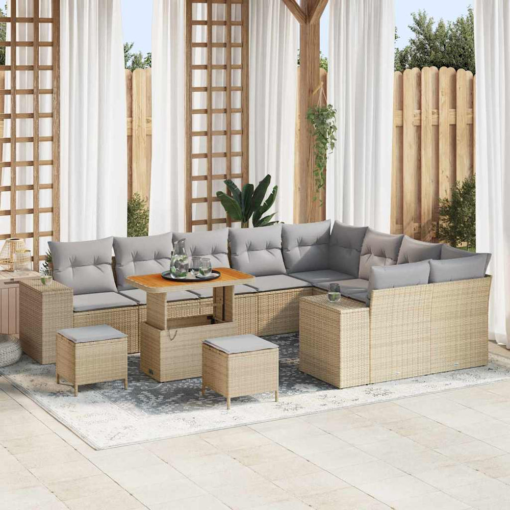 12 dalių sodo sofa komplektas su pagalvėmis šviesiai rudos poli ratanas akacija