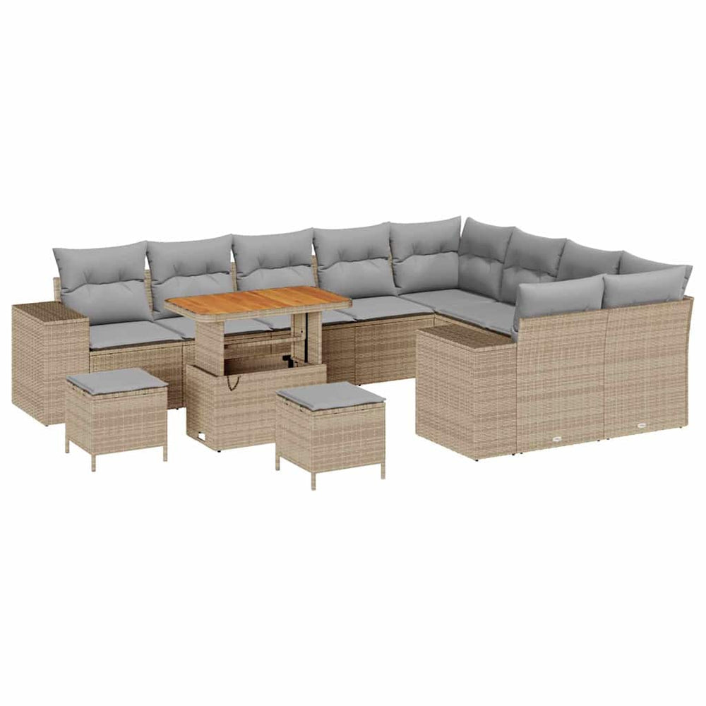 12 dalių sodo sofa komplektas su pagalvėmis šviesiai rudos poli ratanas akacija
