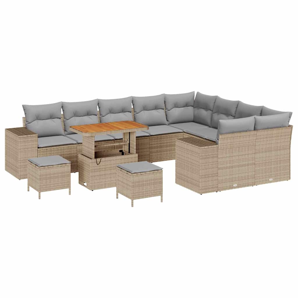 12 dalių sodo sofa komplektas su pagalvėmis šviesiai rudos poli ratanas akacija