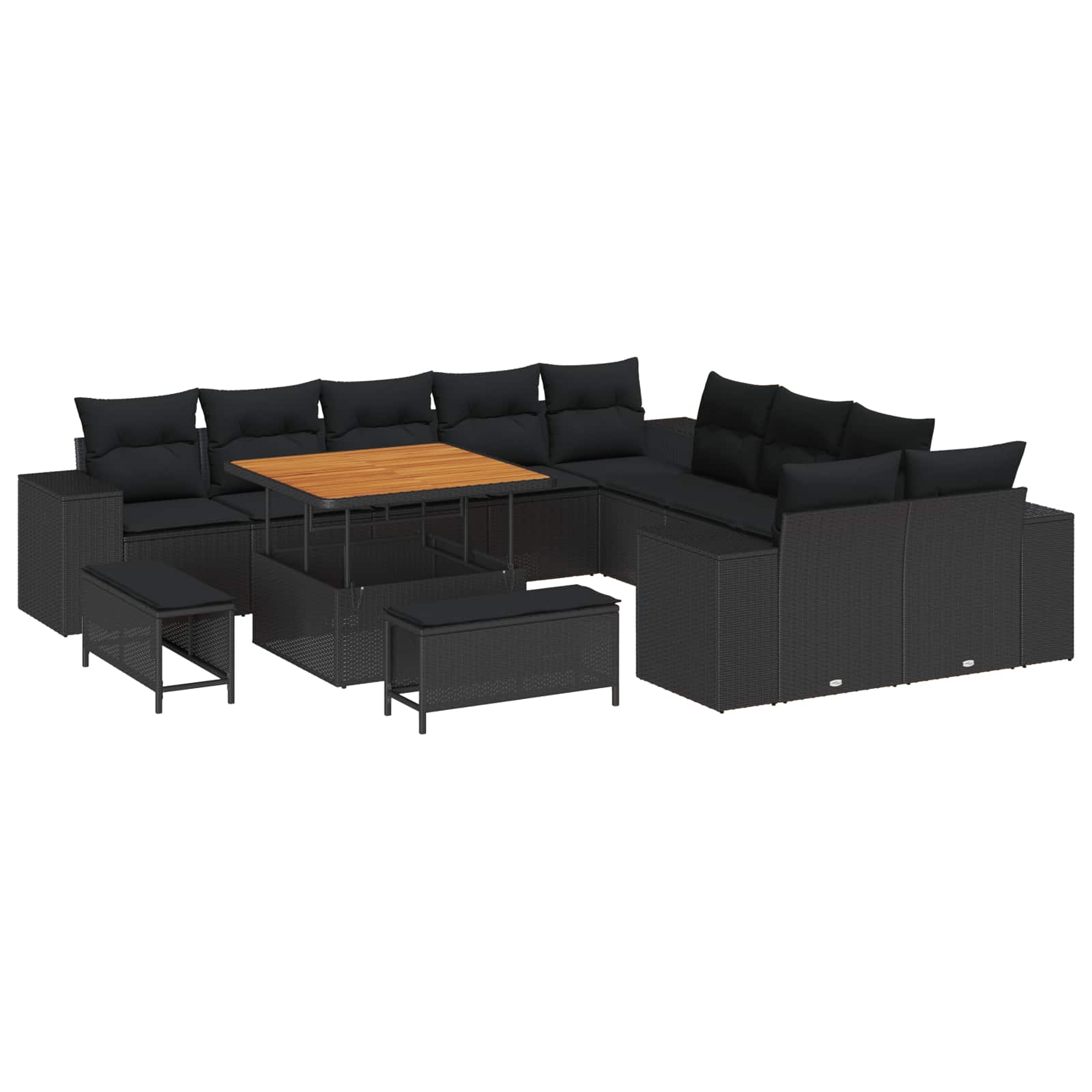 Sodo Sofų Rinkinys su pagalve su saugykla 13 pcs Juoda