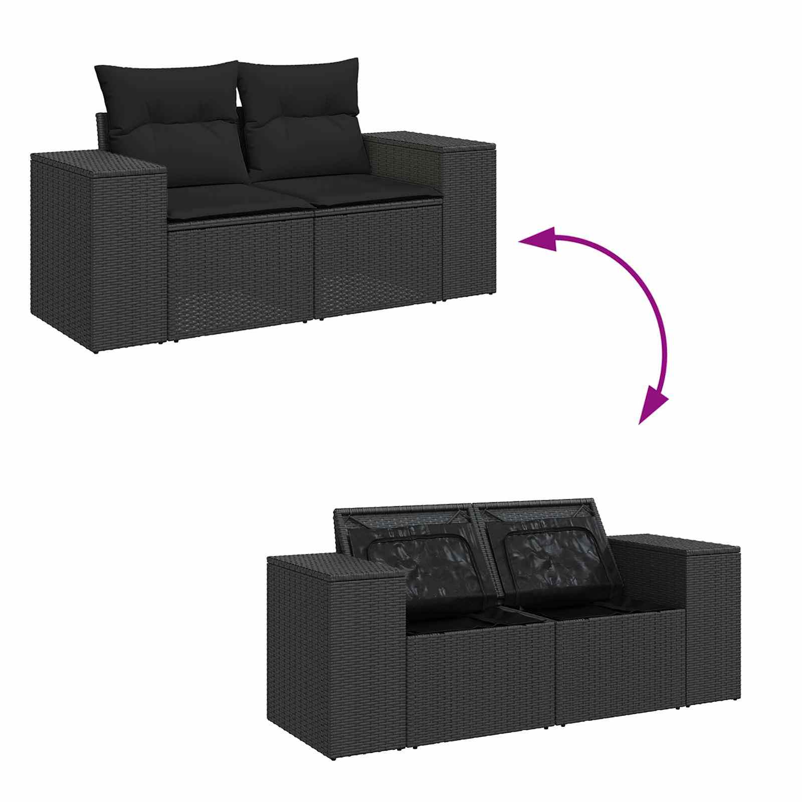 Sodo Sofų Rinkinys su pagalve su saugykla 13 pcs Juoda