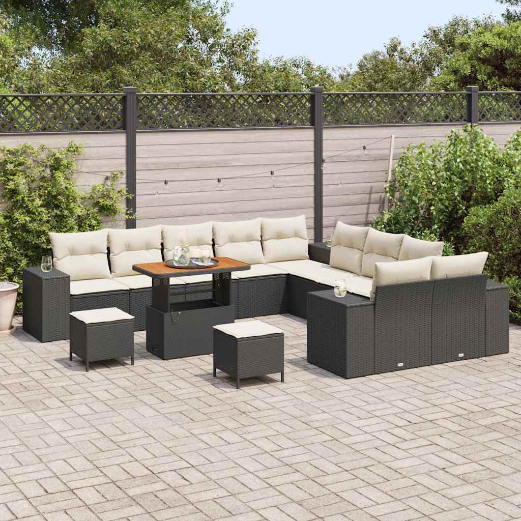 Garden Sofa Set 13 pcs Black and Cream 90 x 55 x 71 cm