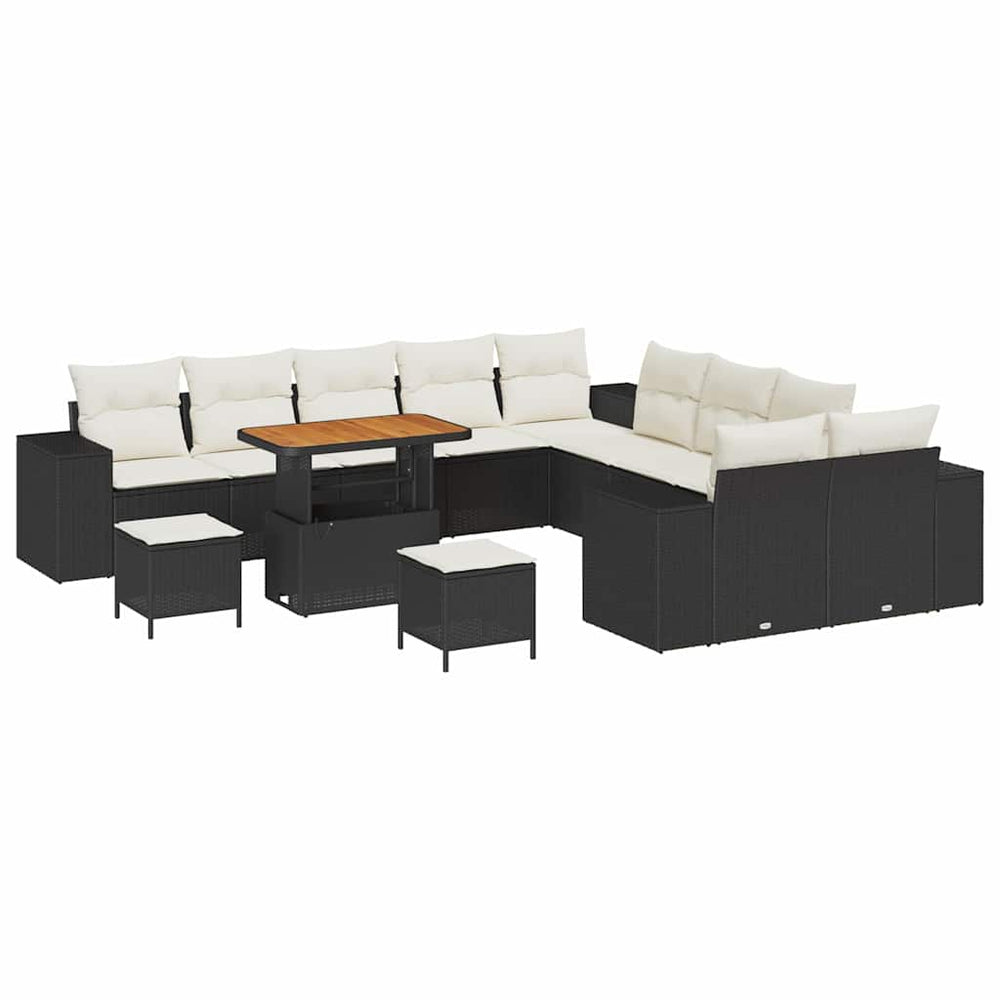 13 dalių sodų sofa rinkinys su pagalvėlėmis Juoda Poliratanas Akacija