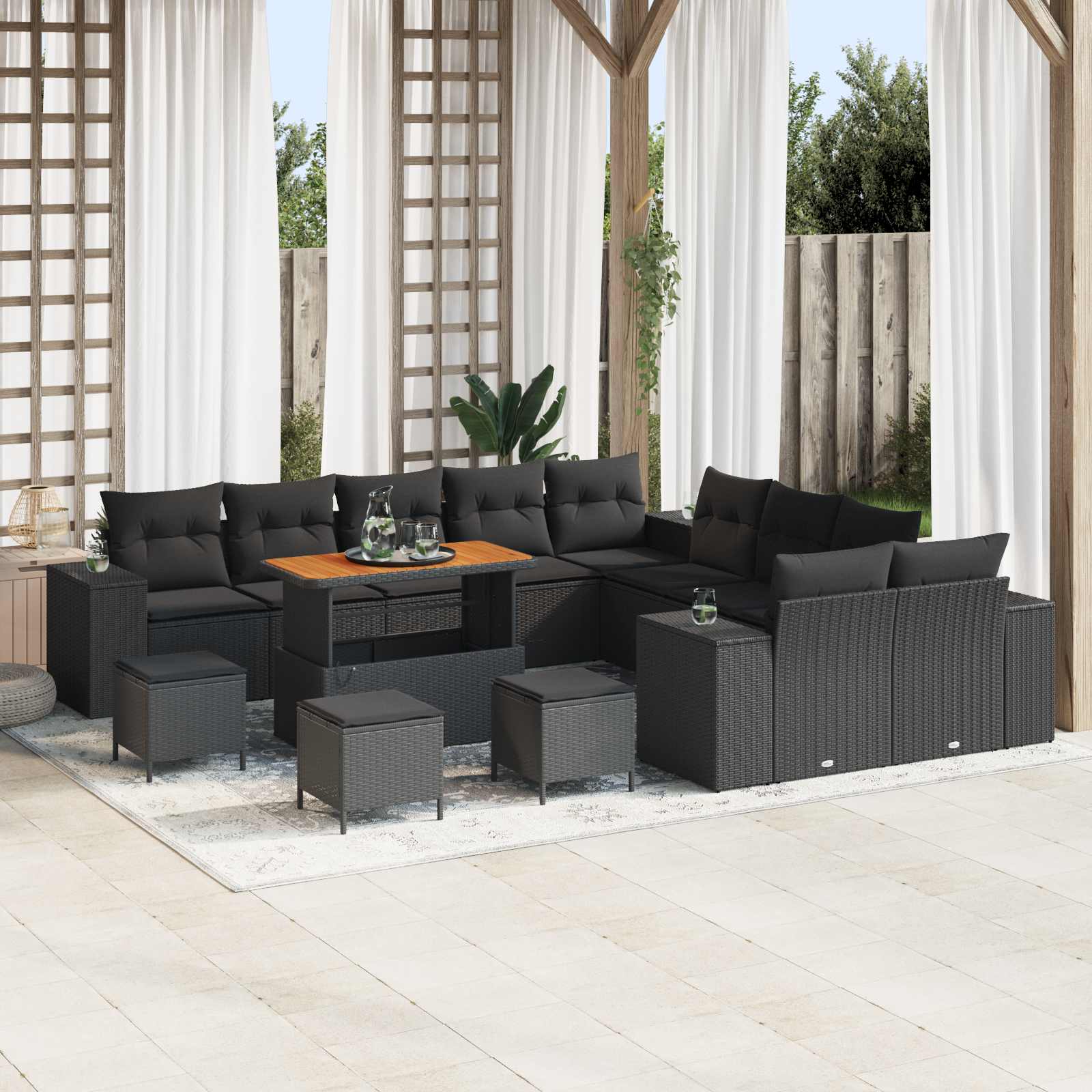 Garden Sofa Set with Cushions 14 pcs Black 110 x 55 x 71 cm