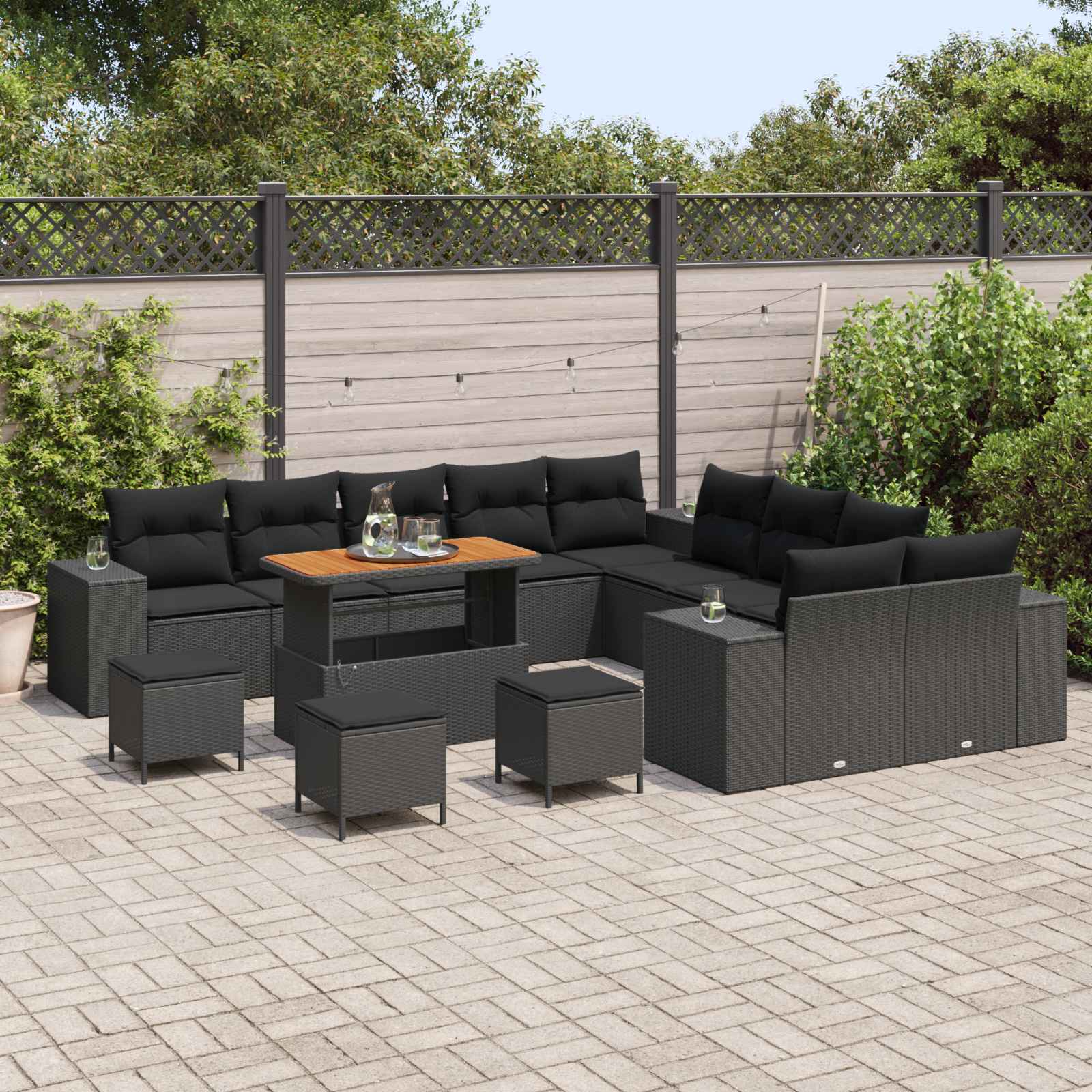 Garden Sofa Set with Cushions 14 pcs Black 110 x 55 x 71 cm