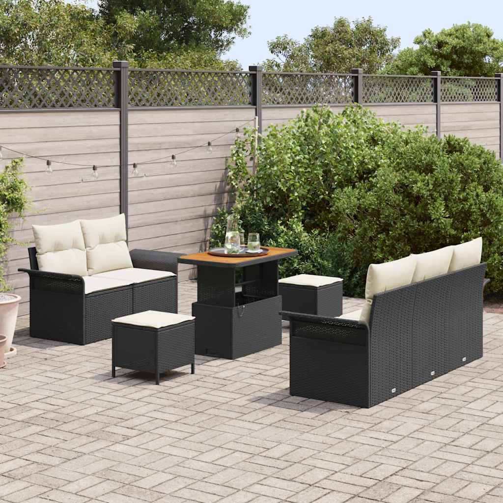Sodo Sofų Rinkinys su pagalve su pagalve 8 pcs Juoda ir kreminė