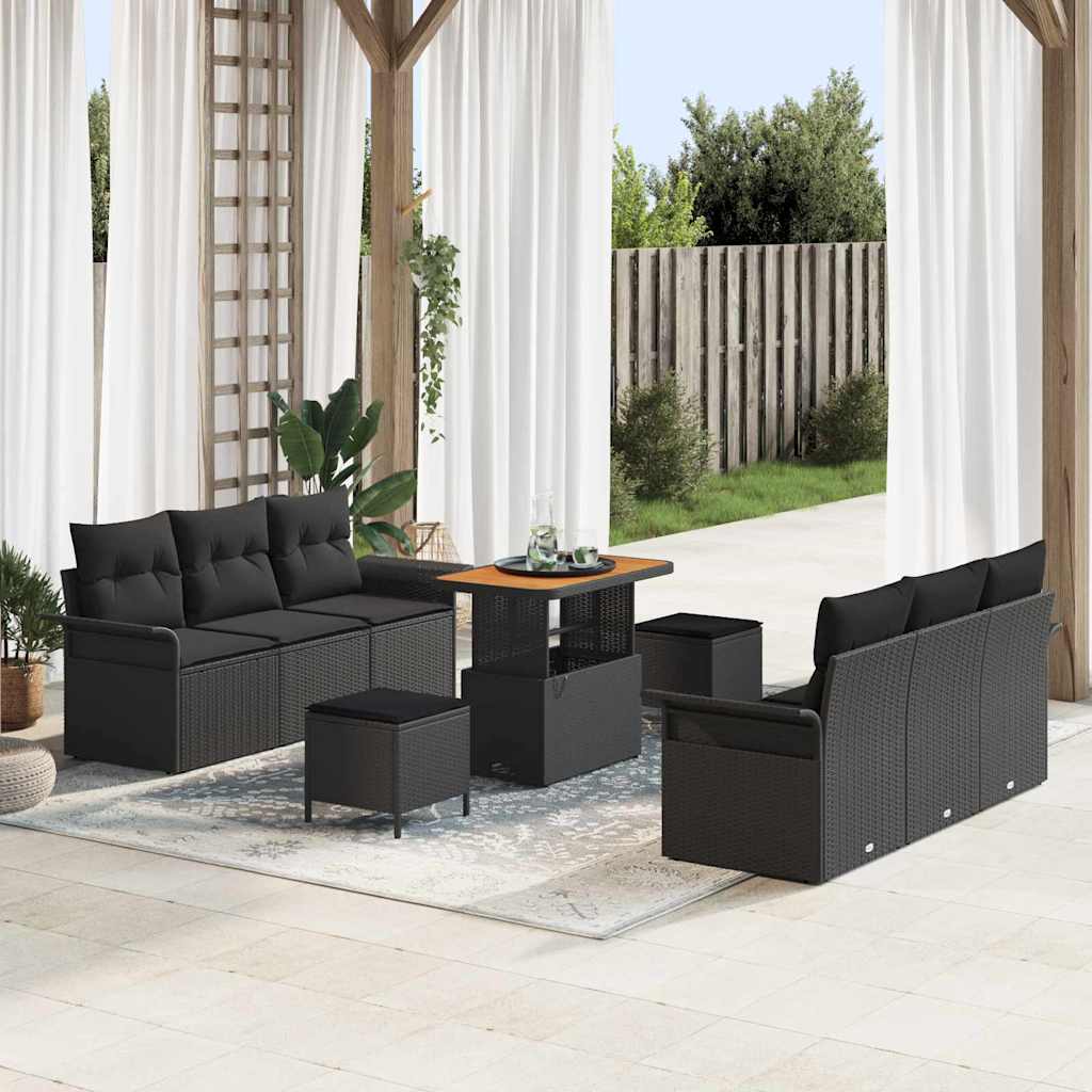Sodo Sofų Rinkinys su pagalve su saugykla 9 pcs Juoda