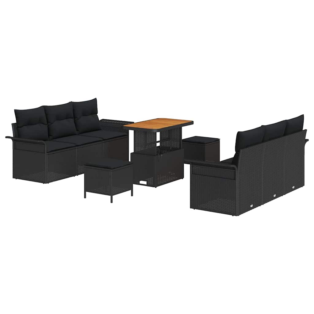 Sodo Sofų Rinkinys su pagalve su saugykla 9 pcs Juoda