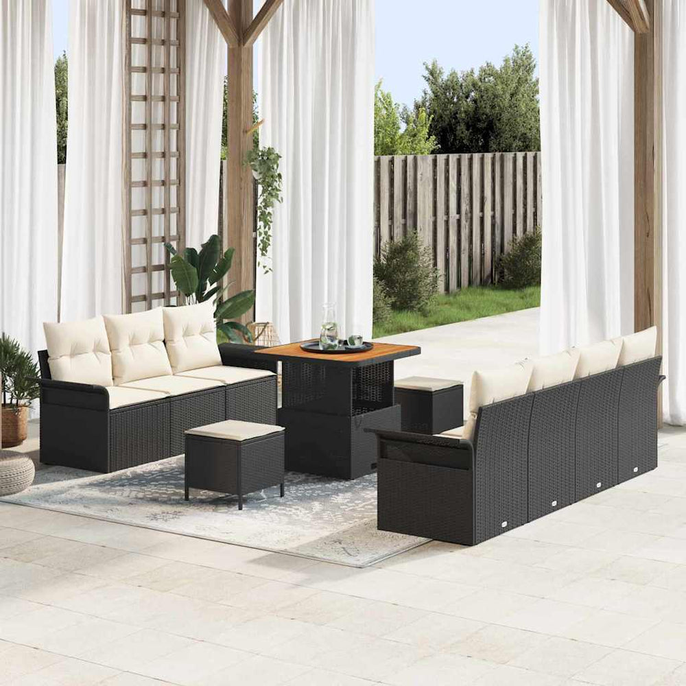 10 dalių sodo sofa komplektas su pagalvėmis juoda poli ratanas akacijos