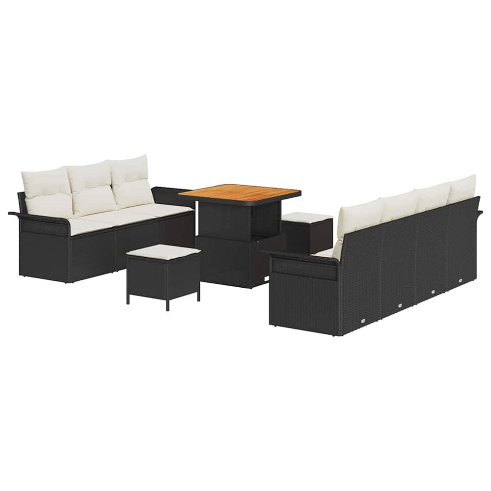 10 dalių sodo sofa komplektas su pagalvėmis juoda poli ratanas akacijos