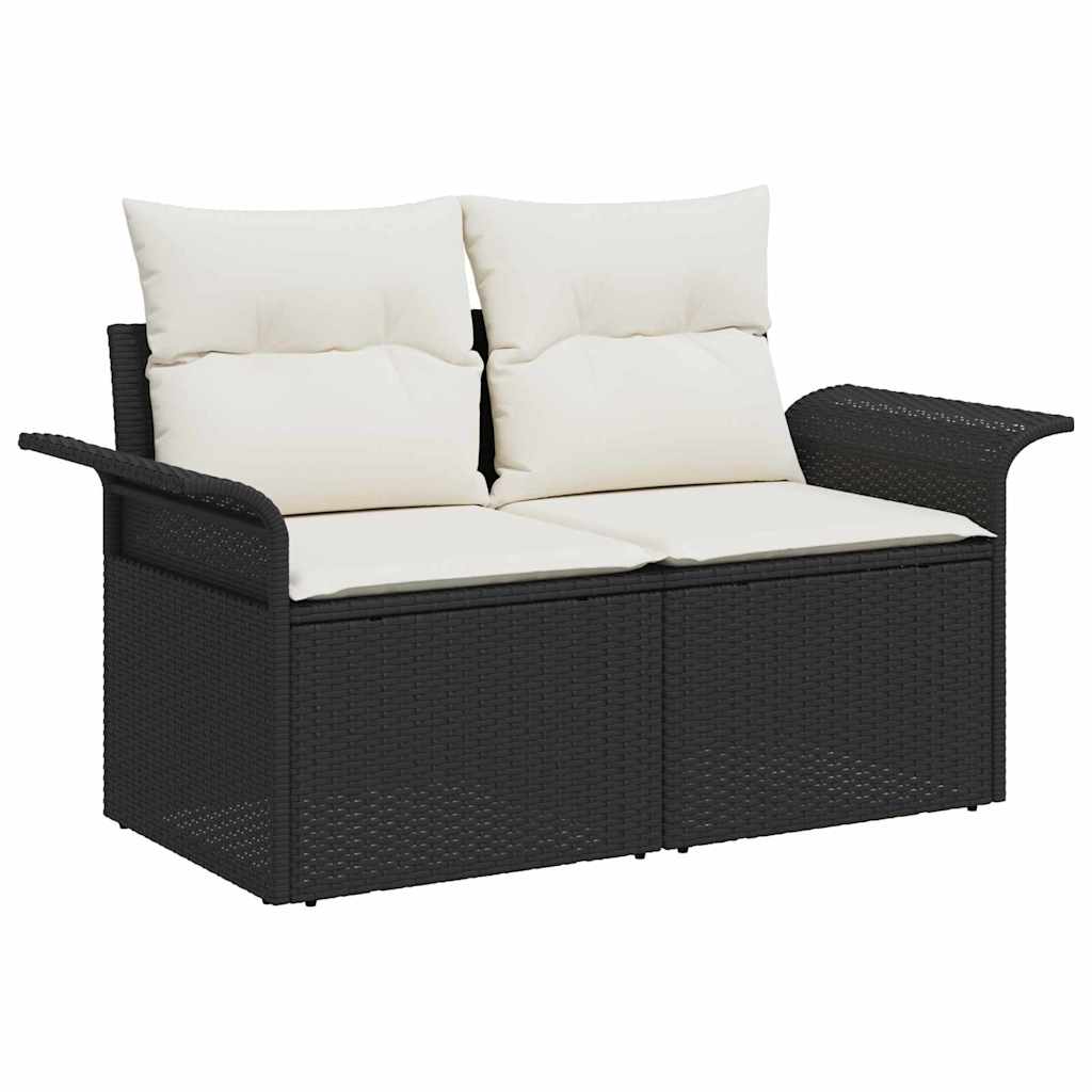 10 dalių sodo sofa komplektas su pagalvėmis juoda poli ratanas akacijos