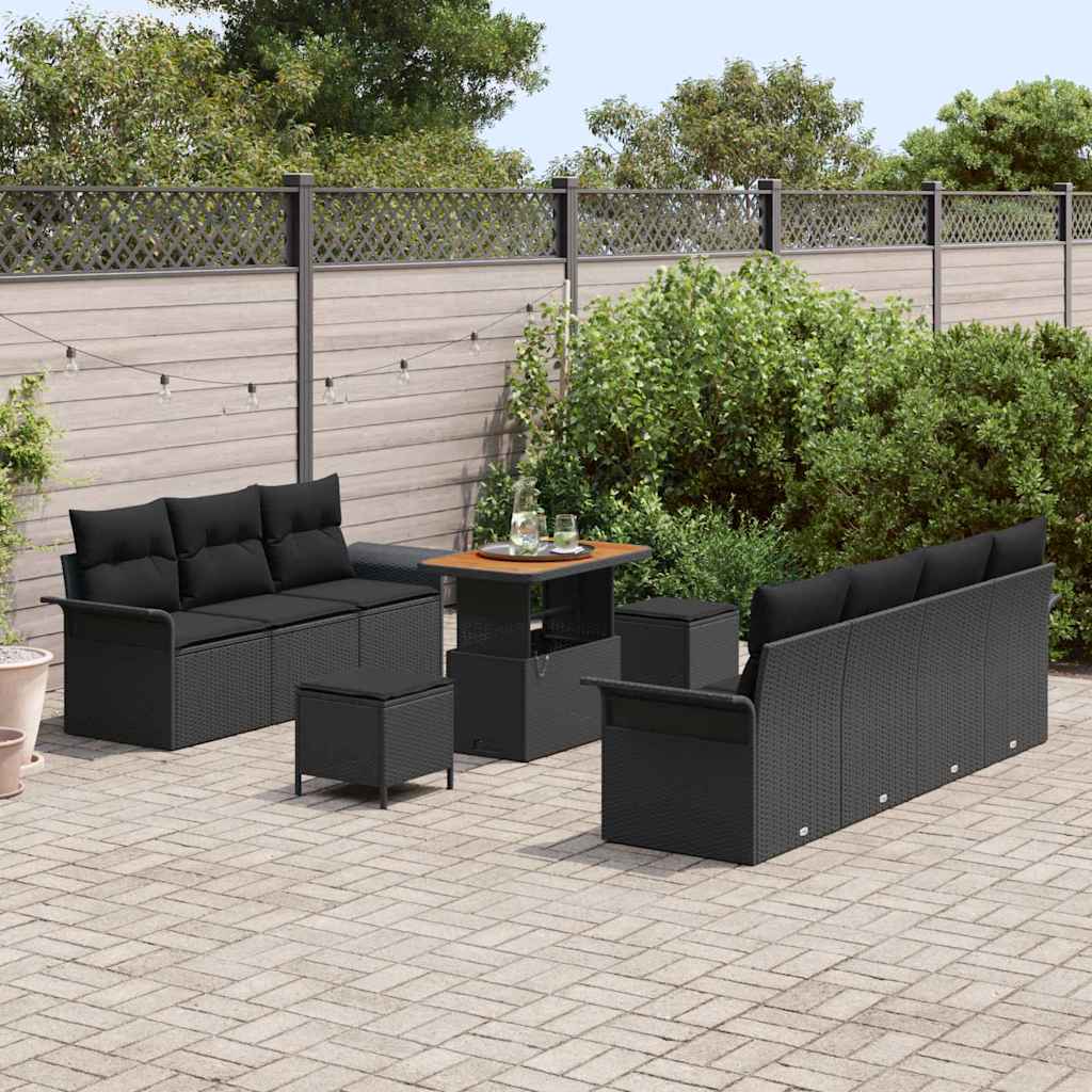 Garden Sofa Set with Cushion 10 pcs Black 90 x 55 x 71 cm