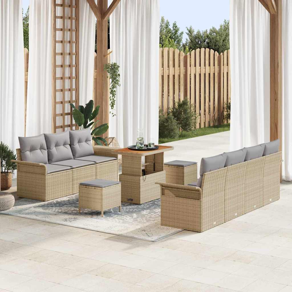 Garden Sofa Set with Cushion 10 pcs Beige and Light Grey