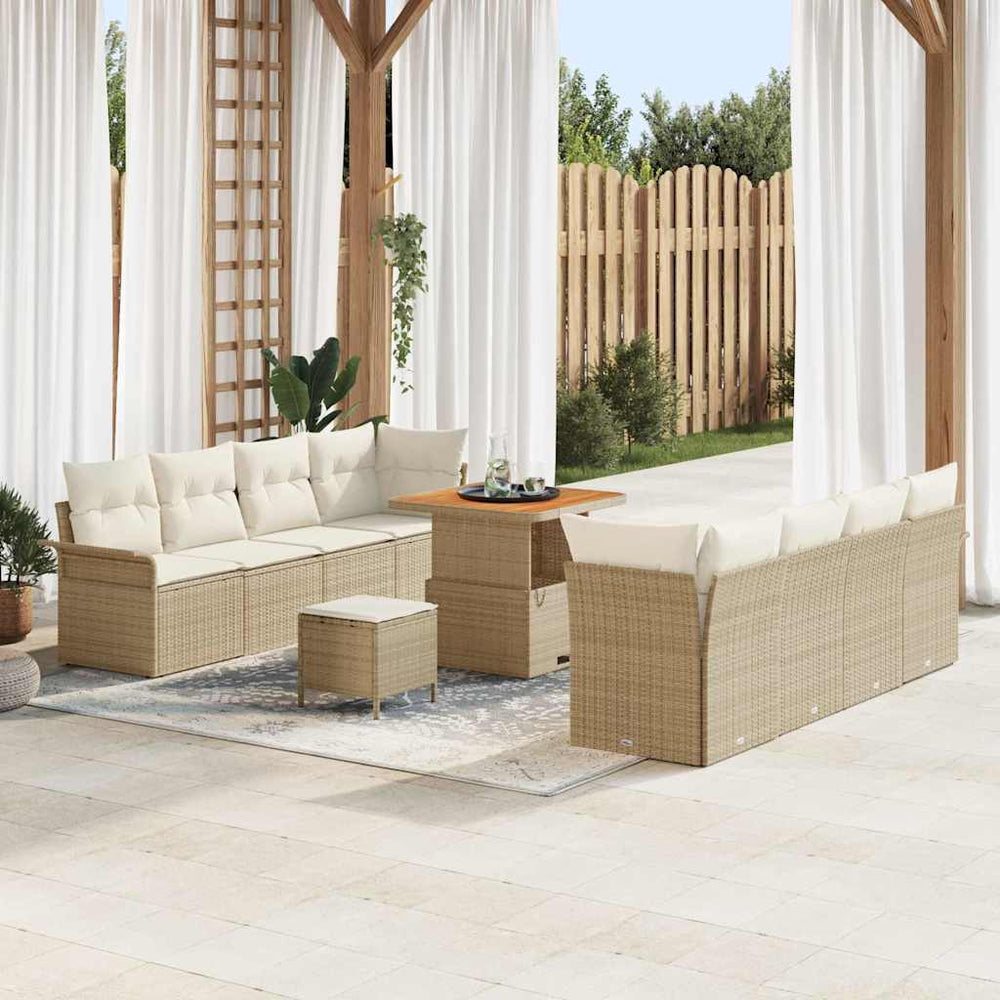 11 dalių sodo sofa komplektas su pagalvėlėmis Bežinis Poli Ratanas Akacija